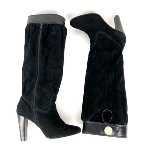 Michael Kors Shoes - Michael Kors Womens Suede Boots 5.5 Black Zip Knee High Heeled Slouchy Leather